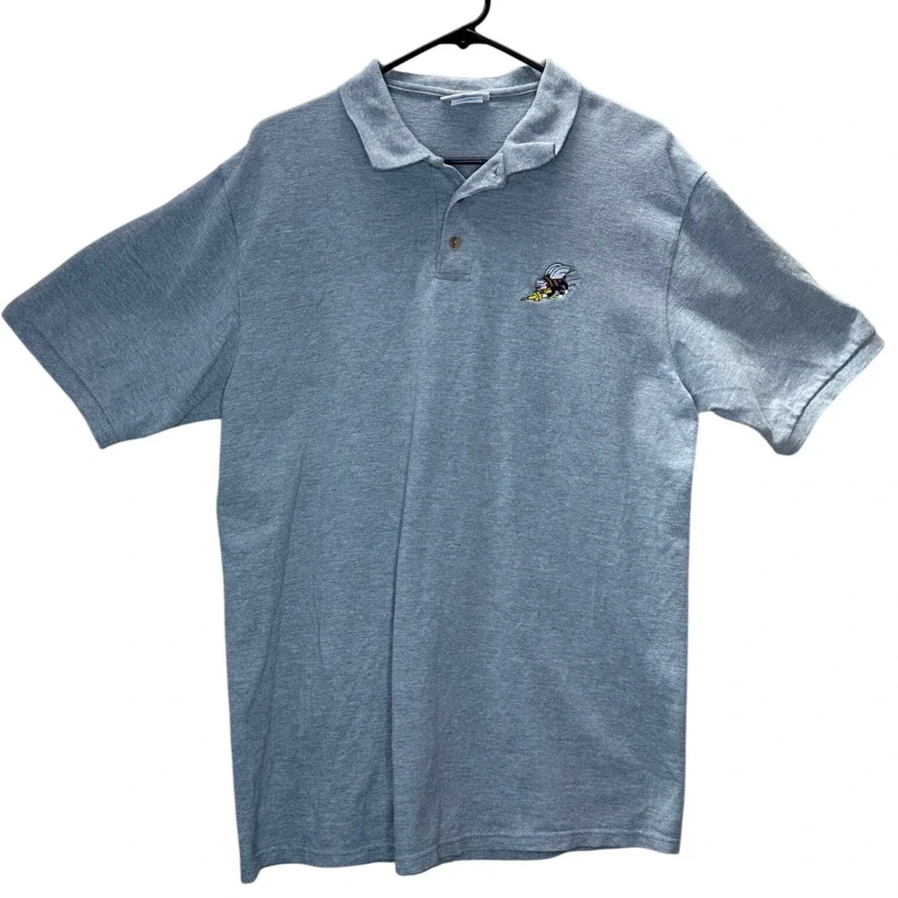 Vintage Hanes Men's Gray‎ Embroidered Bee Hornet Polo Shirt Short Sleeve Large